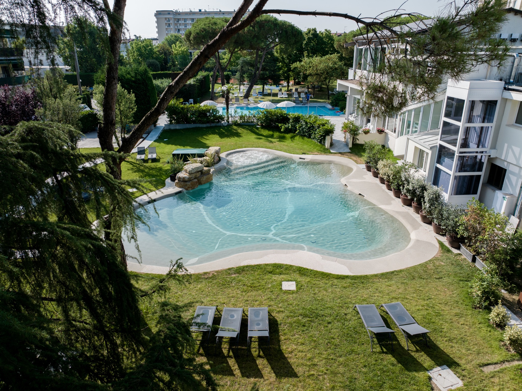 Resort beach pool aerial